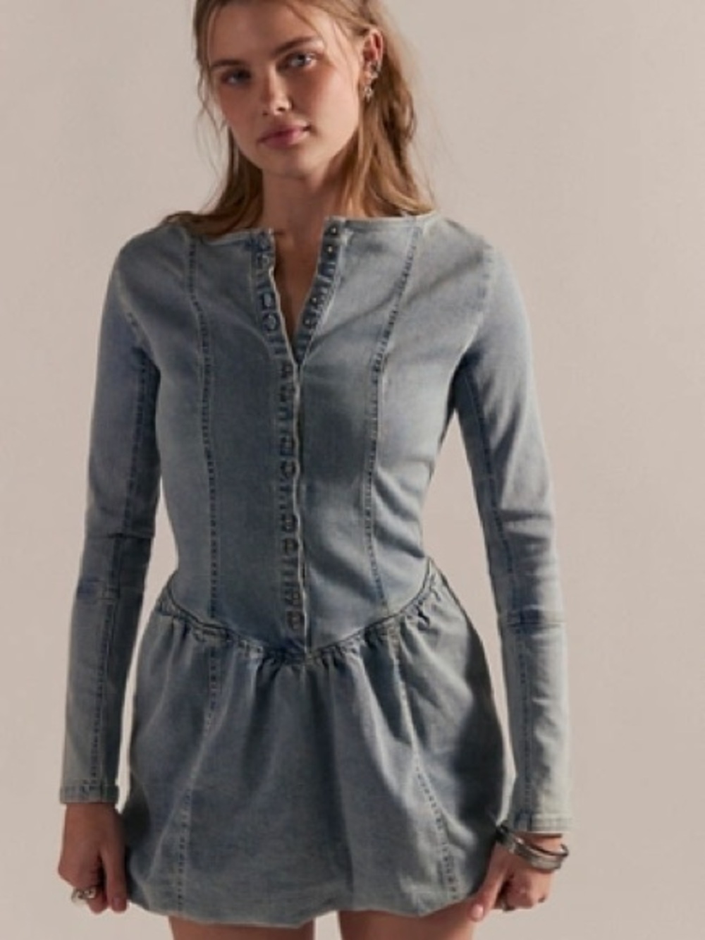 We The Free Light Wash Denim Mini Dress